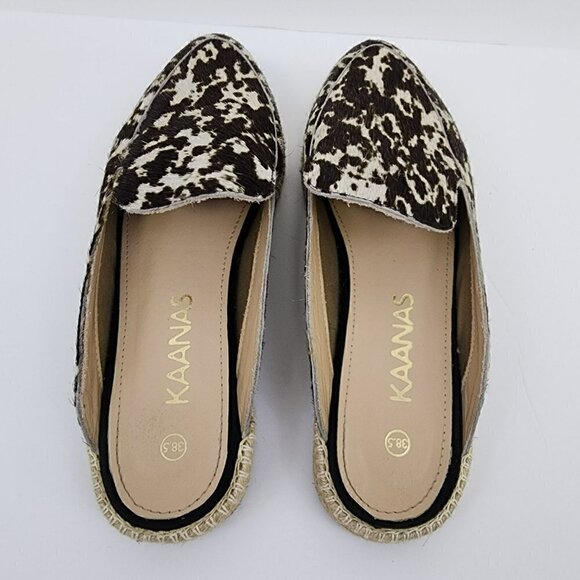 Kaanas Brown Cow Print espadrilles Slip-On Mules 38.5 Hair - Picture 6 of 7